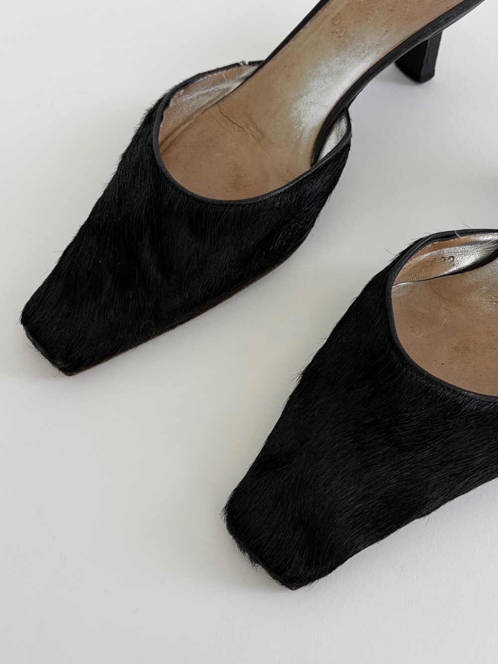 Vintage Giuseppe Zanotti Poney Hair Sqare Toe Black Mules - Picture 4 of 10
